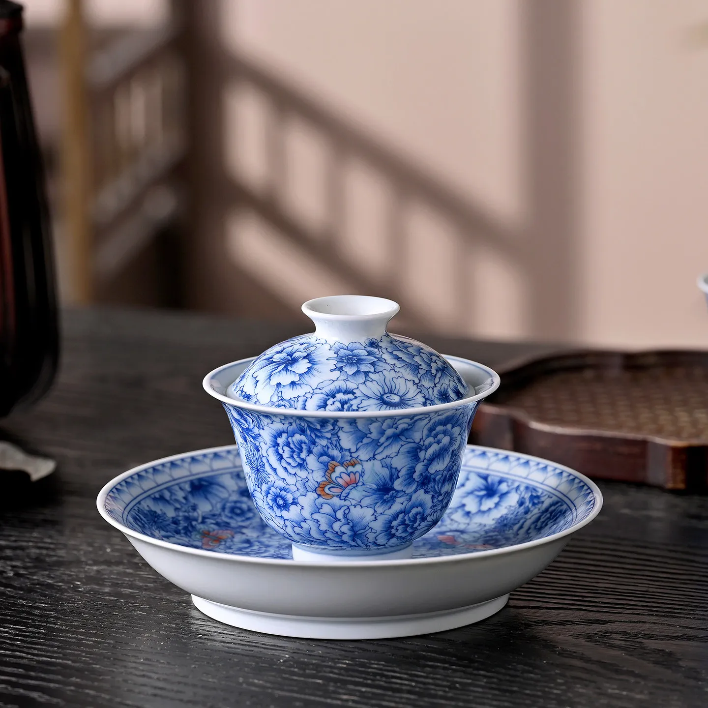 Blue and White Flower Handcrafted Egg-Shell Million 2 Tureen Not Hot Hand Tea Brewing Bowl Household Ceramic Cup Small Size
