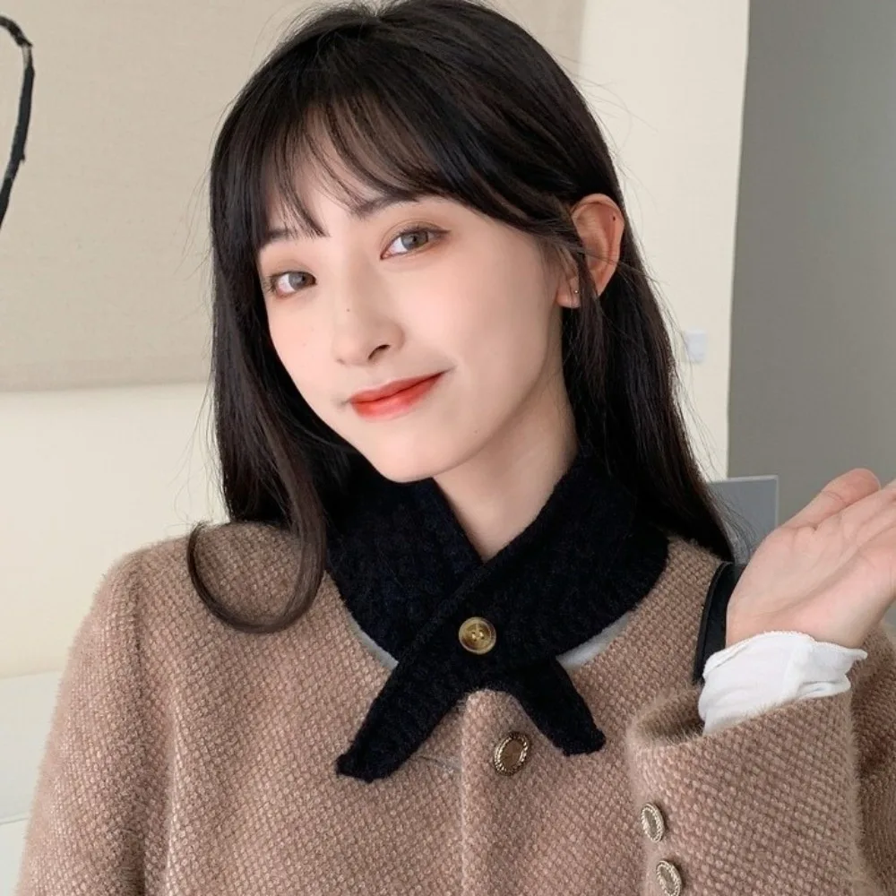 

Solid Color Cross Neck Warmer Windproof Minimalist Wool Knitted Scarf Korean Style Thickened Women Winter Neckerchief