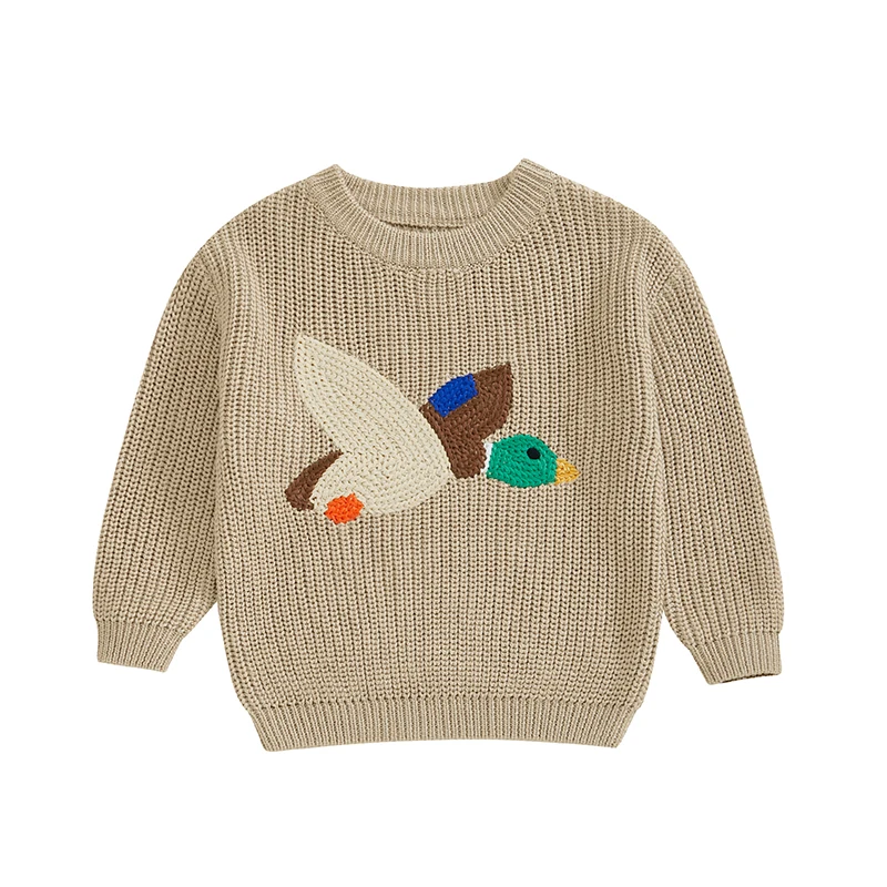 FOCUSNORM Pullover für Kleinkinder, 0–3 Jahre, Mädchen und Jungen, 5 Farben, lässig, Enten-Stickerei, warm, gestrickt, lange Ärmel, Strickwaren – Detail 4