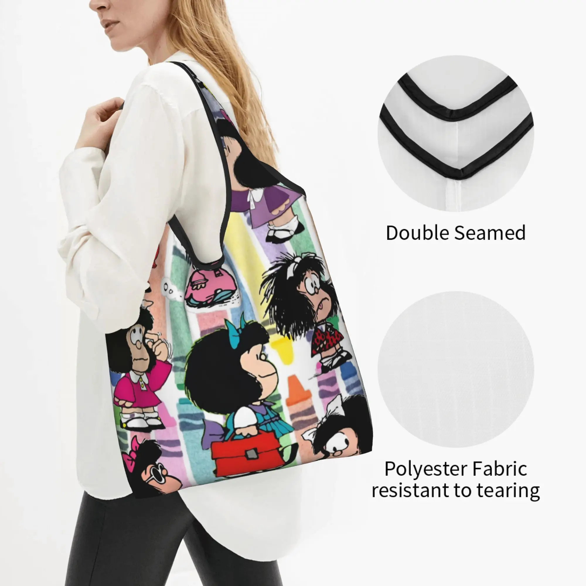 Custom M-Mafaldas Manga Comics Shopping Bag Women Portable Big Capacity Groceries Japan Shopper Tote Bags