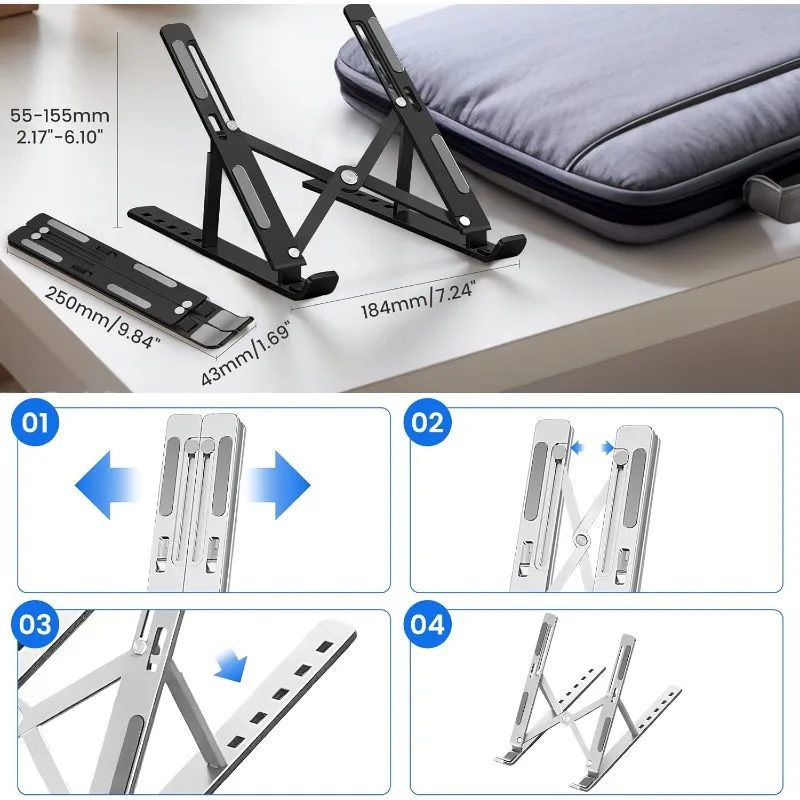 Aluminum Alloy/Plastic Foldable Laptop Holder Adjustable Portable for Notebook Computer Bracket Lifting Cooling Holder Non-slip