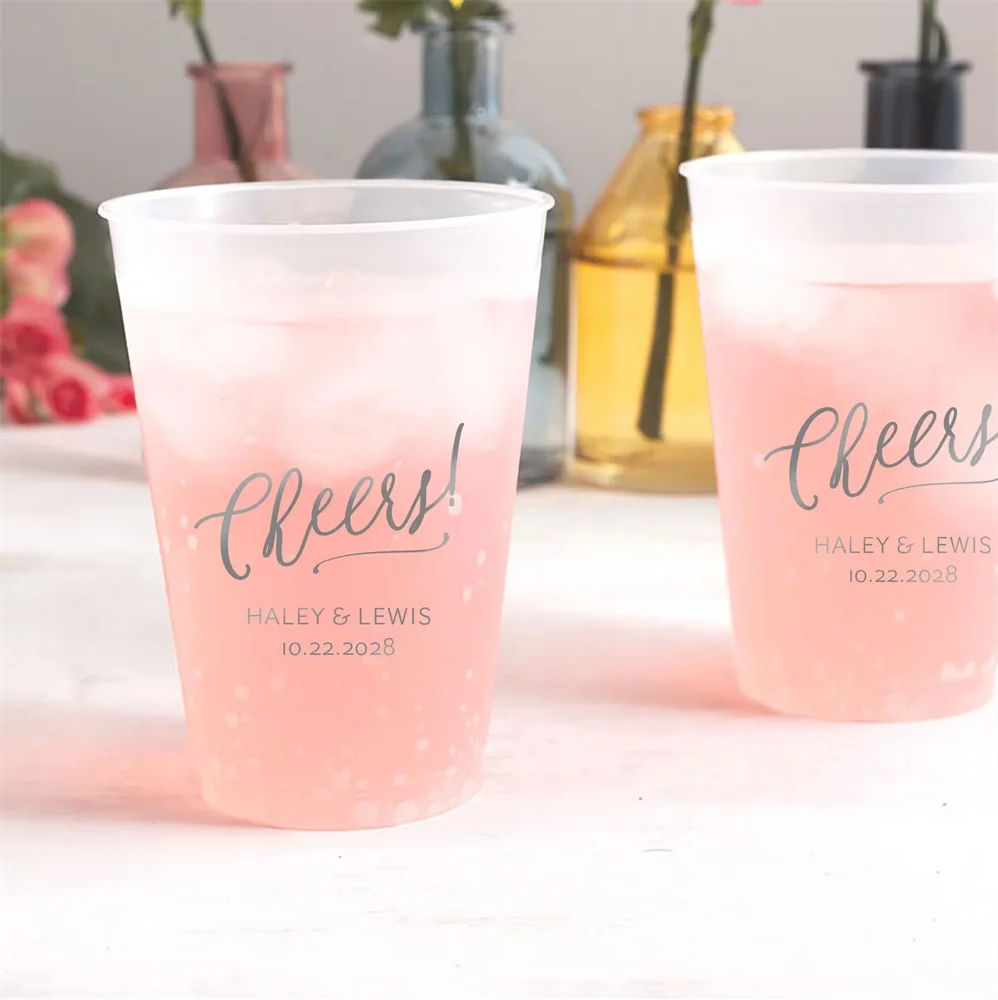 

Cheers! Personalized Cups - oz Plastic Frost Flex Cups, Custom Party Cups, Engagement Party, Wedding Favor