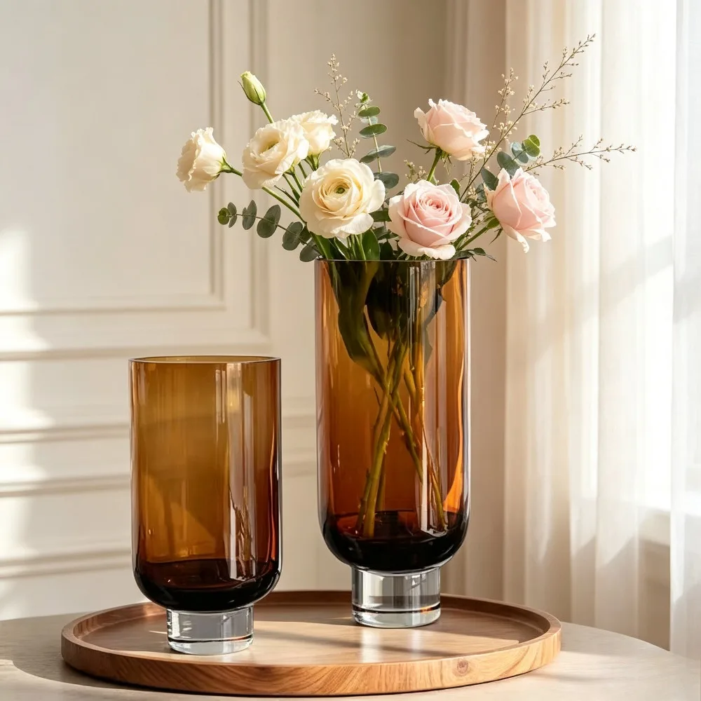 Modern Minimalist Glass Vase High Legged Cup Shape Hydroponic Glass Flower Bottle Home Living Room Tabletop Ornament