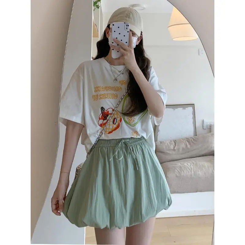 

Korean Sweet Sle Ice Silk Flower Bud ort Skirt Women's Summer Ele Versatile Anti-Light A-Line Puffy Skirt