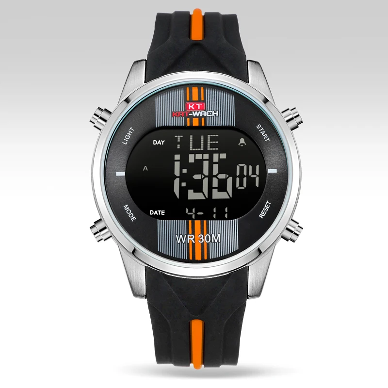 Reloj Digital deportivo de silicona para hombre, cronógrafo de pulsera, resistente al agua, electrónico, KAT-WACH