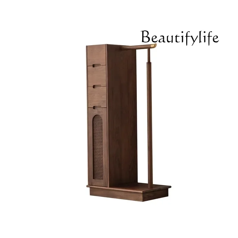 

North American black walnut all solid wood coat rack with locker multi-functional storage floor hanger