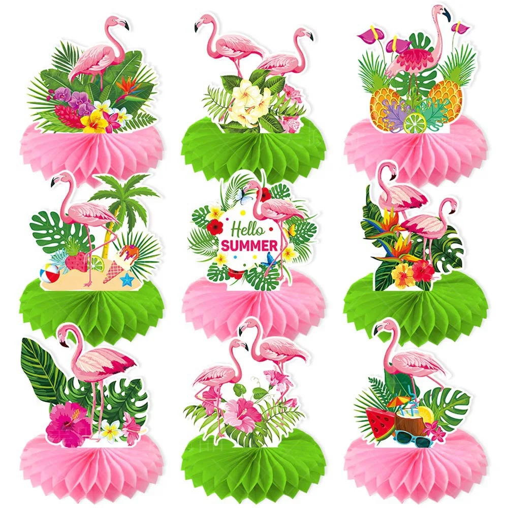 9pcs Hawaiian Flamingo Centerpieces Flamingo Wedding Birthday Party Tropical Aloha Luau Summer Jungle Flamingo Party Supplies