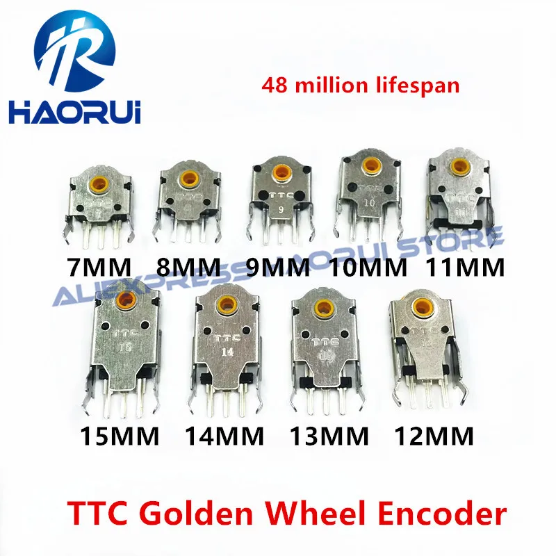 Codificador de Rueda Dorada TTC, 5 piezas, 7MM, 8MM, 9MM, 10MM, 11MM, 12MM, 13MM, 14MM, 15MM, decodificador de ratón, alta vida útil de 48 millones, mayor precisión