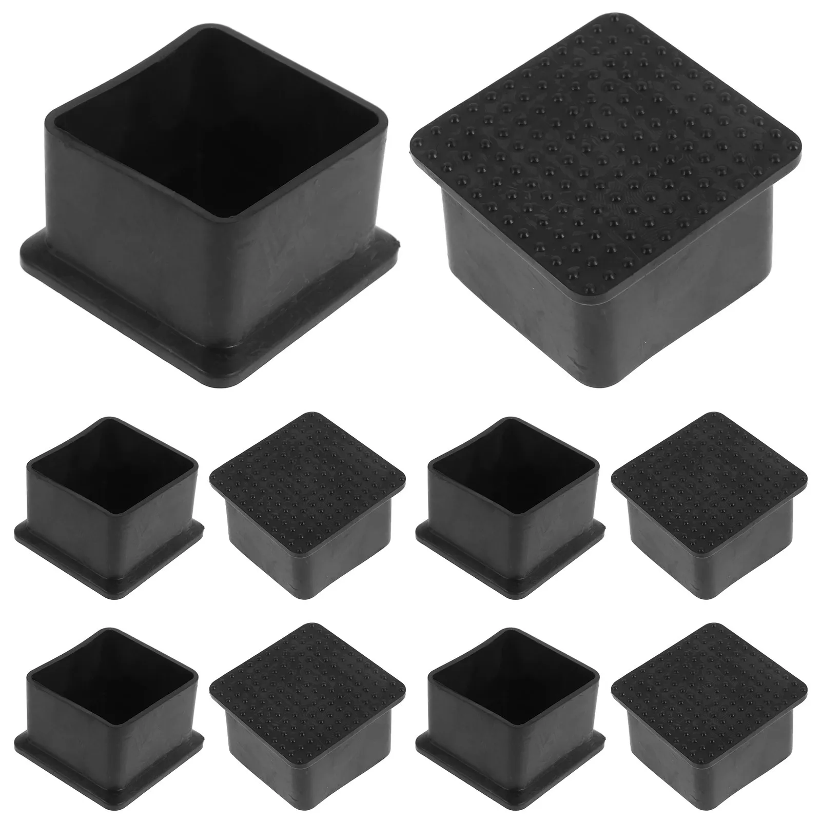 

10Pcs Soft Rubber Square Pipe End Caps PVC Chair Leg Covers Anti-Slip Protectors for Furniture Tables Chairs Shelves