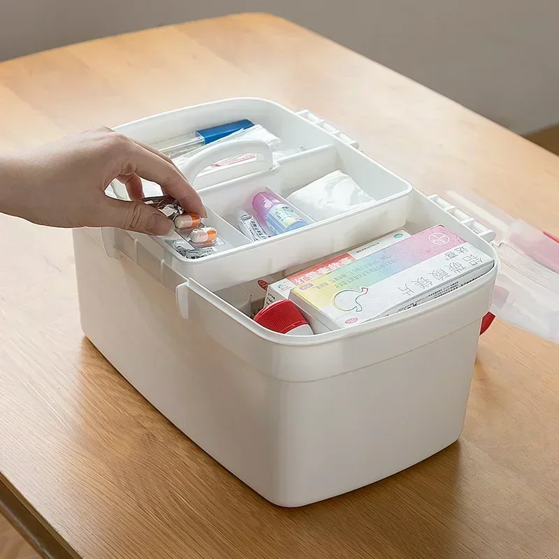 Organizador de Medicina de gran capacidad, contenedor de almacenamiento, cofre de primeros auxilios familiar, caja de emergencia portátil, Kit de viaje, suministros médicos