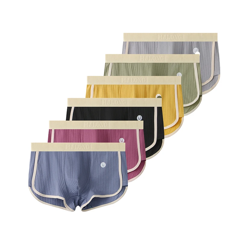

6 Pcs Men's Ribbed Boxer Briefs Soft Breathable U-Convex Trunks Elastic Comfortable Male Underpants Men's Casual Home Underwear
