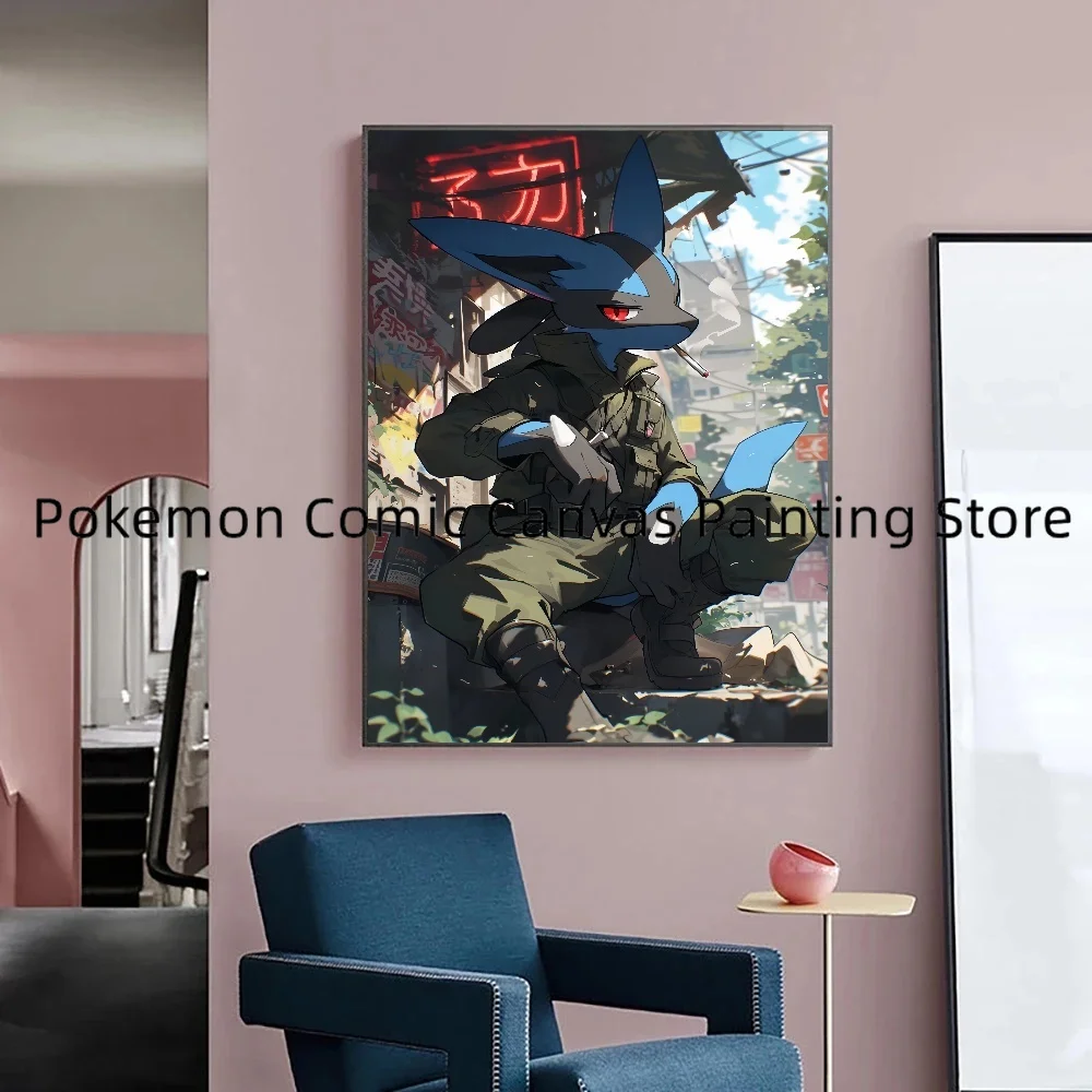 Japanische anime pokemon lucario hochwertige leinwand wandbild aufkleber und plakate schlafzimmer dekoration kinder geschenk