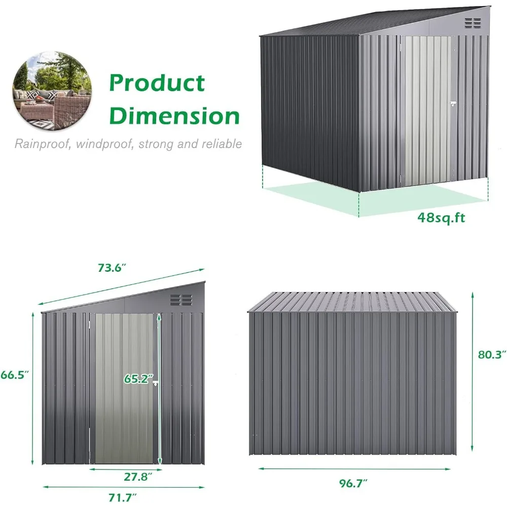 Imagem -05 - Metal Wall Side Bike Shed e Outdoor Storage Cabinet Garden Storage Cabinet para Backyard e Terrace 6x8