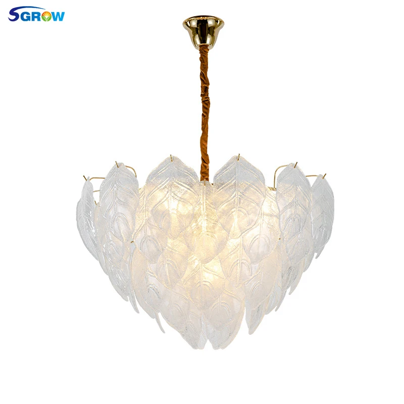 SGROW Art Leaves Designer Glass Pendant Lamp Hanging Lights for Living Room Bedroom Cafe Bar Dining Room Light Fixture Lamp