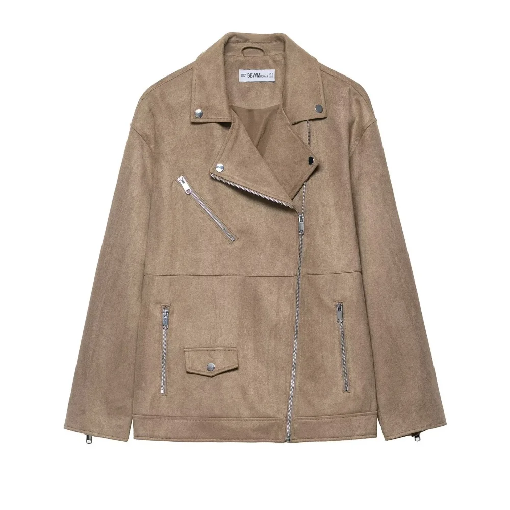 

UNIZERA 2025 new women's casual and fashionable European and American style design with anti suede effect motorcycle jacket