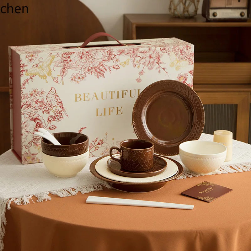 Zml tableware suit ceramic bowls, plates, chopsticks and spoons combination ritual suit souvenir