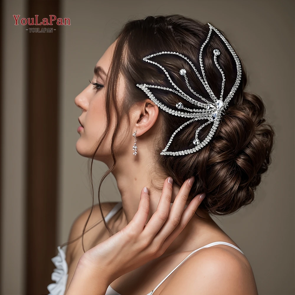 

TOPQUEEN Crystal Hairpiece Bridal Headwear Luxury Zircon Leaf Flowers Wedding Hair Accessories for Women HP621