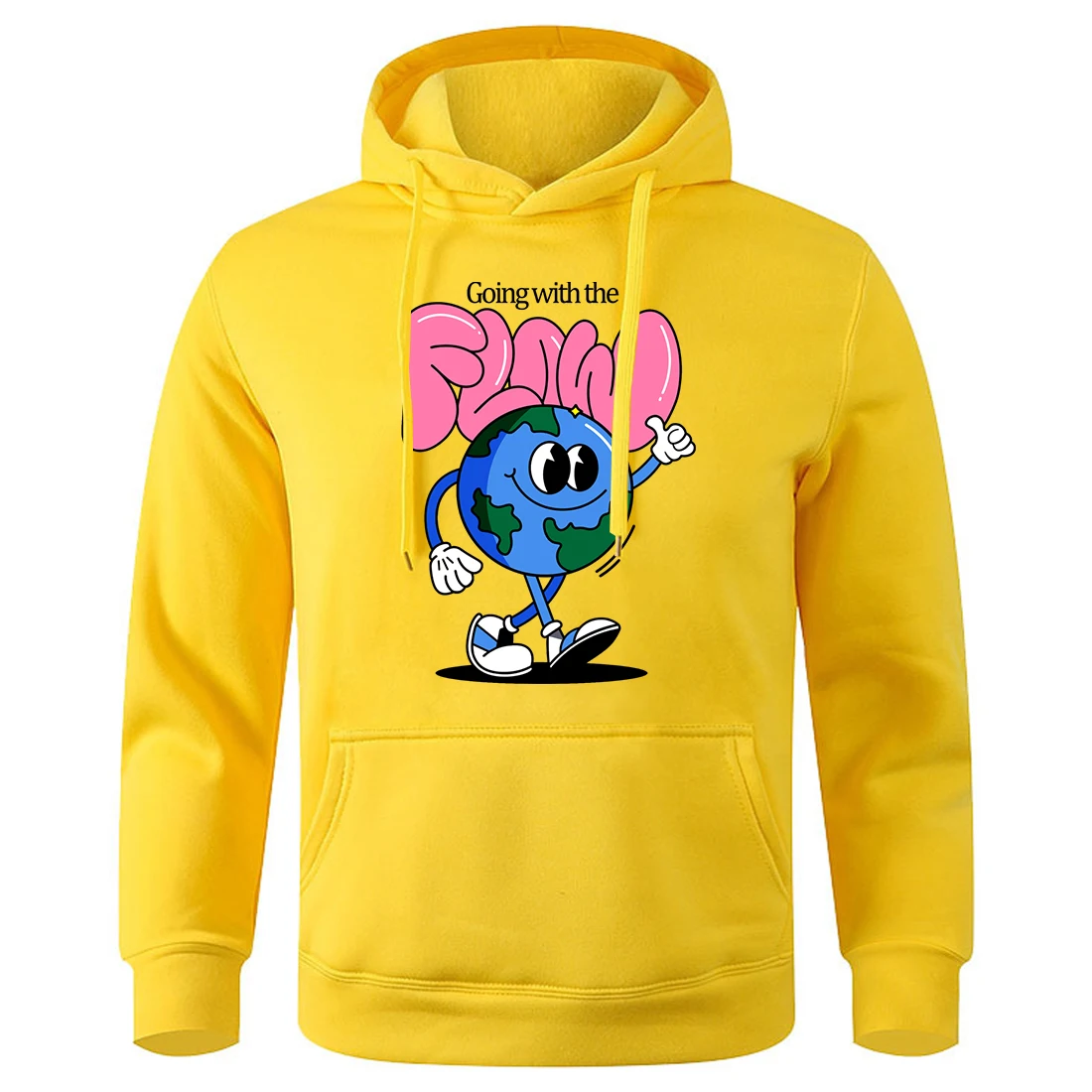 

Going With The Earth Cartoon & Slogan Graphic Print Hoodies Men O-Neck Casual Hooded Sport Street Hoodie Winter Warm Sweatshirt