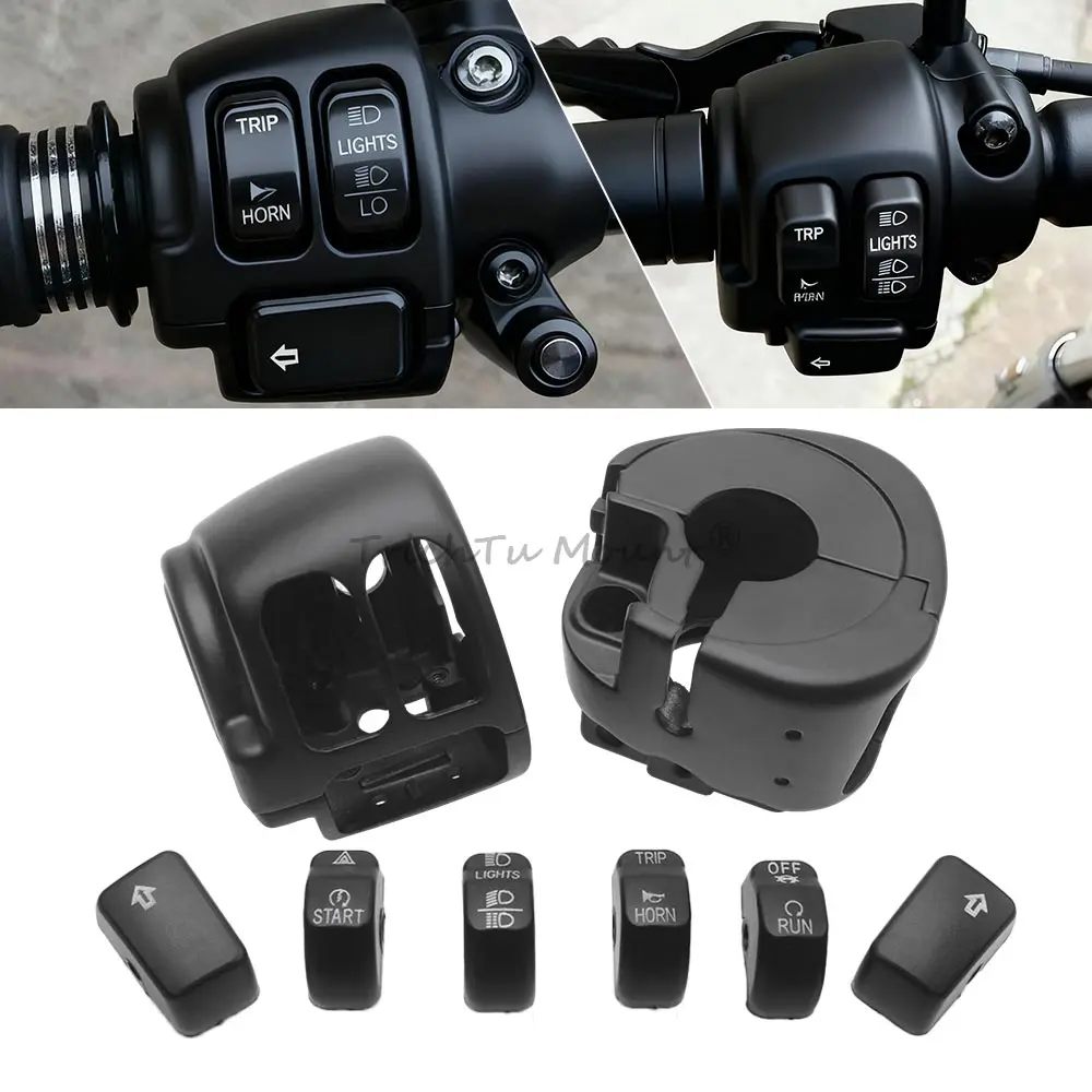 1Pair Switch Housings Cover 6Pc Switch Button Caps Fit For Harley Softail Sportster Rocker Dyna 2011-2022 High Quality Abs Black