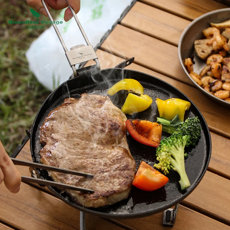 Padella antiaderente in titanio senza limiti con manico pieghevole campeggio esterno Picnic escursionismo Barbecue padella in titanio Ti2064C