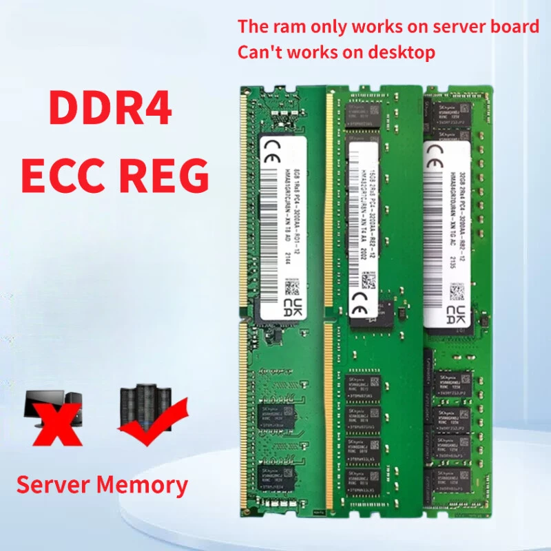 DDR4 4GB 8GB 16GB 32GB Server Memory 2133MHz-3200MHz PC4 ECC REG UDIMM 1.2V 288-Pin Server & Workstation RAM Memory