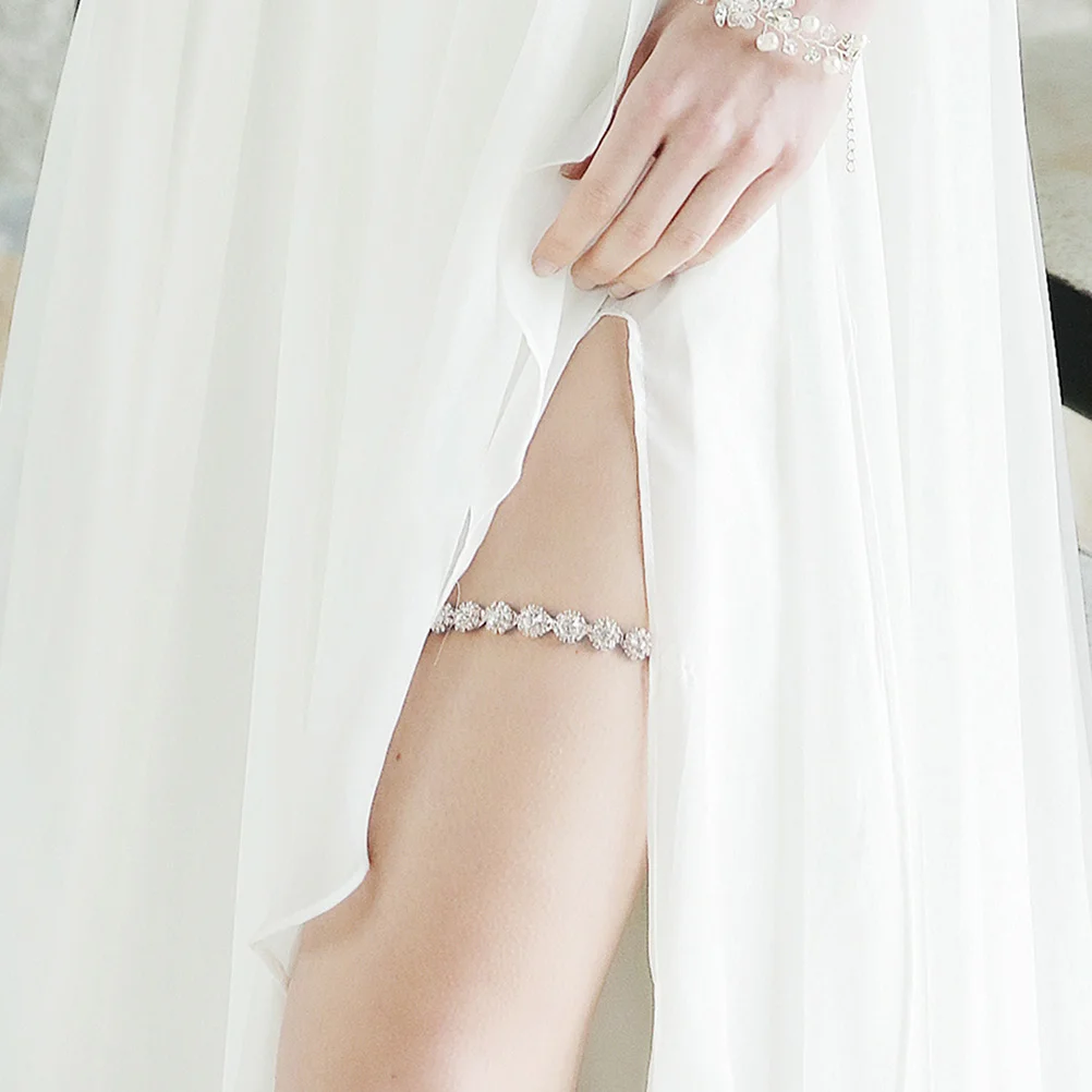 

Bridal Rhinestone Leg Band Elastic Garter Delicate Flower Design Wedding Dress Accessory Bridal Thigh Ring Leg Decoration