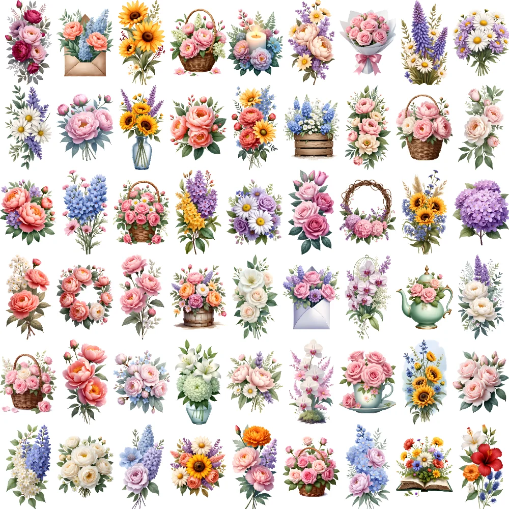 

63pcs Temporary Tattoo Bouquet Decals Illustration Floral Stickers Temporary Tattoo Stickers For Cheeks Shoulders
