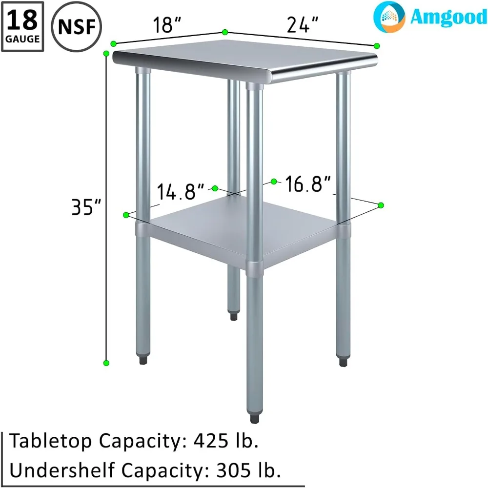 24 بوصة. × 18 بوصة. طاولة عمل ستانلس ستيل |   طاولة إعداد المطبخ NSF |   طاولة معدنية فائدة #3