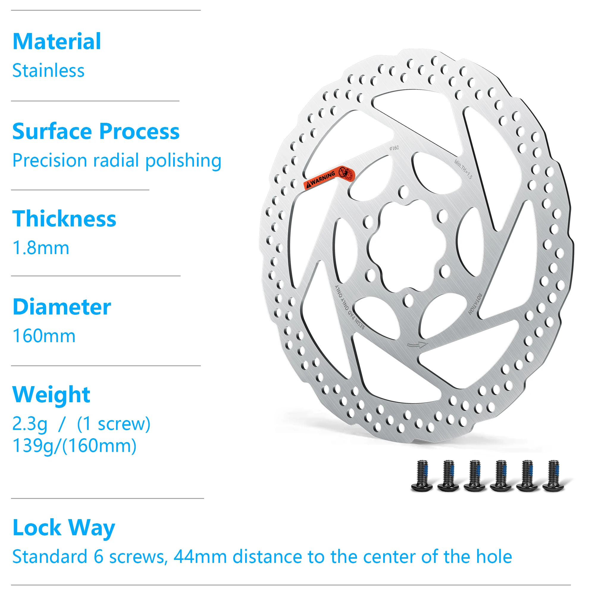 DYISLAND Brake Disc Mountain Bike Road Bicycle Rotors 160mm/180mm 1.8mm Thickness Stainless Steel Rotors Brake Disc