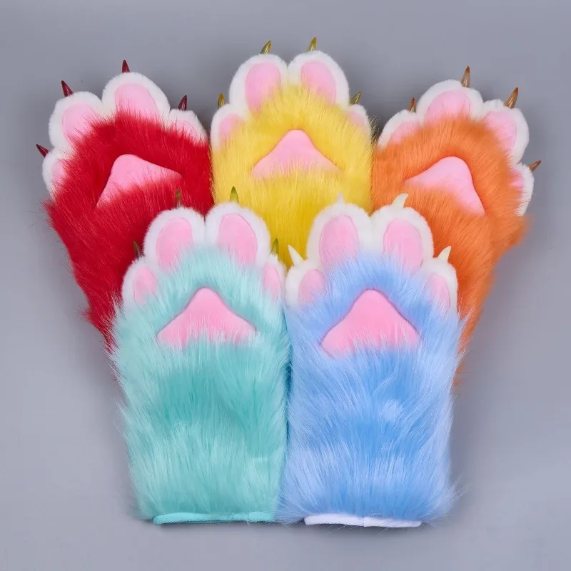 A pair Fursuit Paw Gloves Furry Cosplay Cute Animal Claws Nails Kig Kigurumi Cos Costume Props for Adults Kids 22 Colors