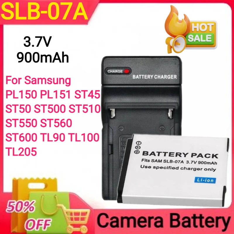 3.7V 900mAh SLB-07A For Samsung PL150 PL151 ST45 ST50 ST500 ST510 ST550 ST560 ST600 TL90 TL100 TL205 Camera Battery+Charger