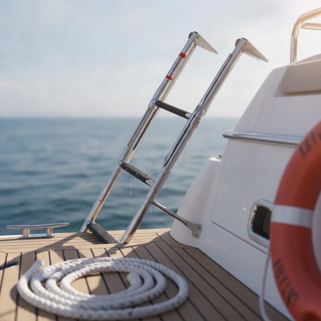 Folding Boat Ladder Stainless Steel Boarding Ladder Hardware Marine Grade Compact for Boaters, Boats, Yachts