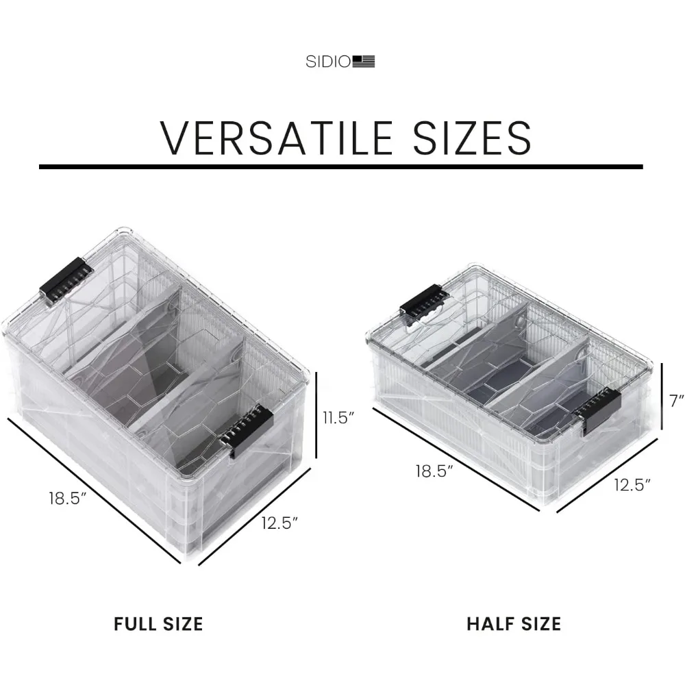 SIDIO CRATE Pro Pack: Set of Two Large and One Medium Heavy-Duty Stackable Storage Bins with Lids and Dividers