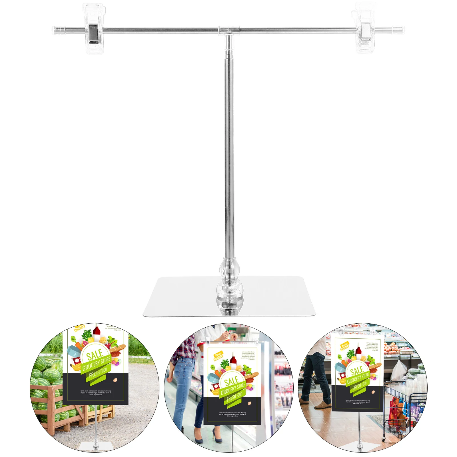 

T Shaped Poster Stand Adjustable Desktop Holder Banner Stand for Store Shop Advertising Sign Display Metal Plastic