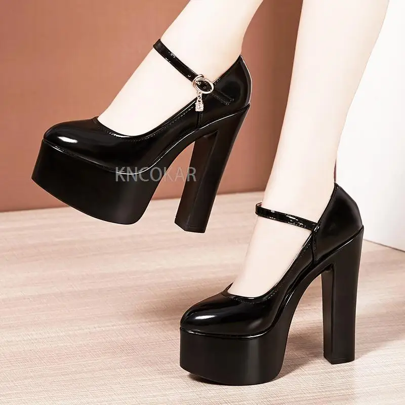 Sexy New Women High Heels Black Women Pumps Female Platform Spring Thick With Autumn Round Single Shoes