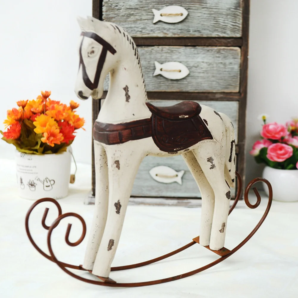 Wood Rocking Horse Wavering Wooden Desktop Decoration Crafts Children\'s Room Decorations Sculptures Home Christmas