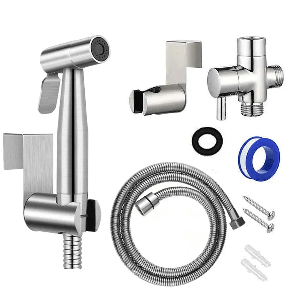 

Handheld Toilet Bidet Faucet Sprayer Stainless Steel Bathroom Bidet Spraye Set Hand Sprayer Shower Head Self Cleaning No Punch