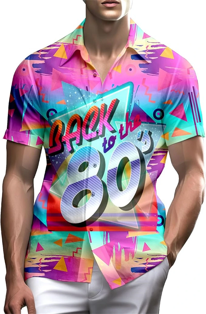 

Retro Men Shirts 80's Pattern 3D Flower Print Hawaiian Shirts For Men Casual Button Up Beach Shirt Clothes Fashion Aloho Shirts