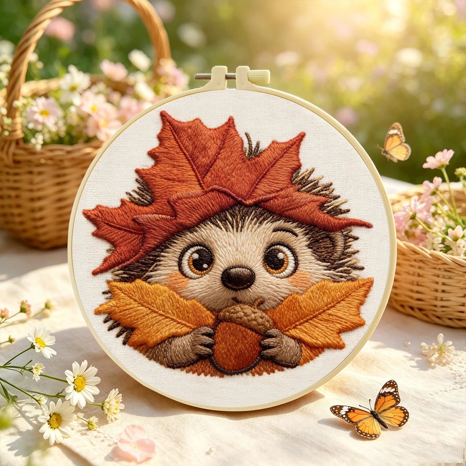 1 Set Herbstblatt-Igel DIY-Stickerei-Set für Anfänger, Stick-Starter-Kit, Kreuzstich-Kunstgeschenk, Nadelarbeiten – Detail 5