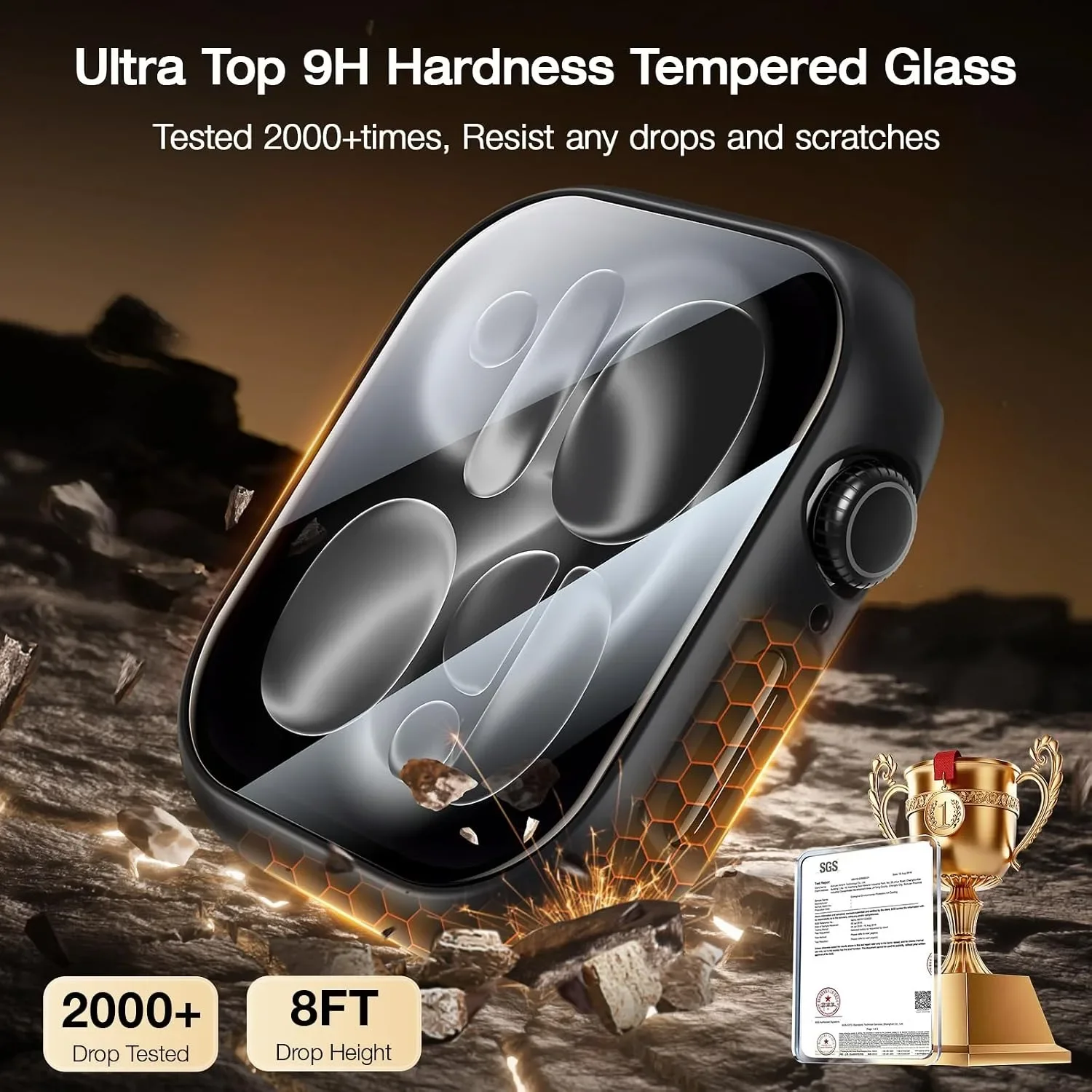 Tempered Glass+Cover For Apple Watch 11 10 9 8 7 46mm 42mm PC Bumper Screen Protector Case iWatch Series 7 6 SE3 44mm 40mm 45mm