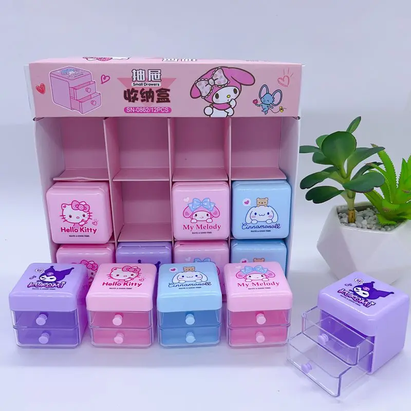 Imagem -04 - Mini Caixa de Acabamento de Jóias Caixa de Armazenamento de Gaveta Caixa de Jóias Dupla Bonito dos Desenhos Animados Sanrio Cinnamoroll Minha Melodia Kuromi Presentes 12 Pcs