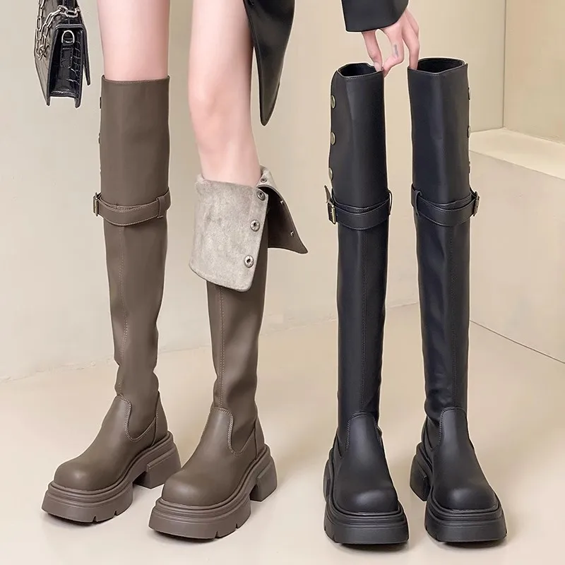 

Retro long knight boots 2026 autumn and winter new height increasing thick soled boots for women