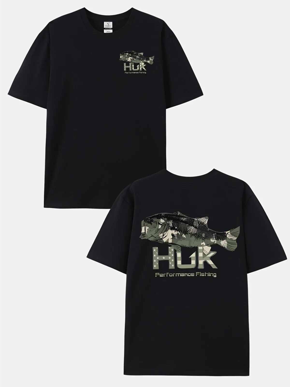 Men's Casual Fashion Pure Cotton Double-sided Camouflage and HKU Logo Pattern Outdoor Fisherman's Shirt T-shirt Print Gift Top