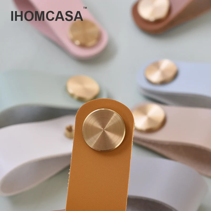 IHOMCASA Nordic Furniture Dresser Drawer Knob Gold Brass Cupboard Kitchen Cabinet Handle Wardrobe Door Pulls Artificial Leather