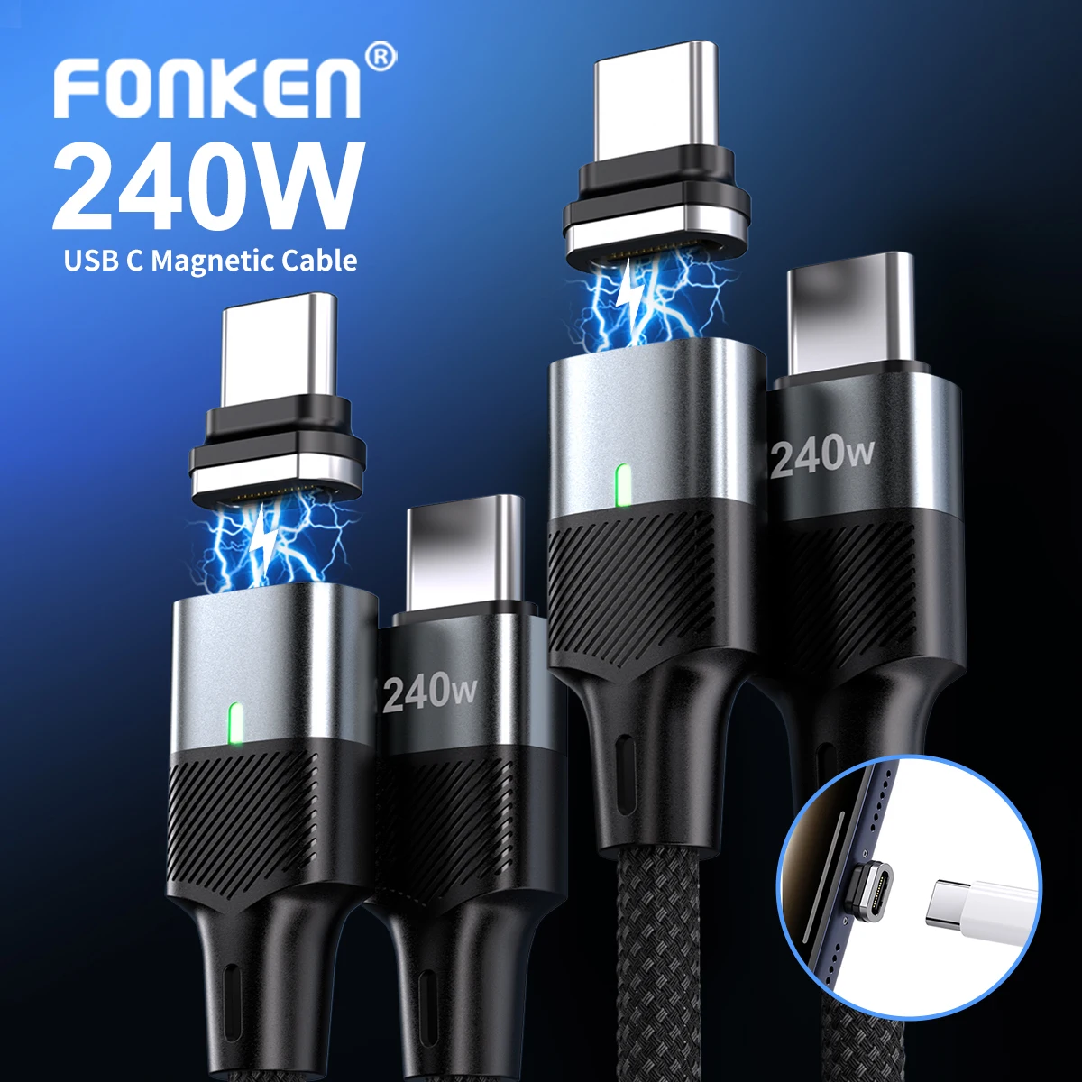 240W Magnetic Fast Charging Cable 2 in 1 USB C to Type C Charger Cable For iPhone 17 16 Samsung Huawei Xiaomi Redmi Laptop