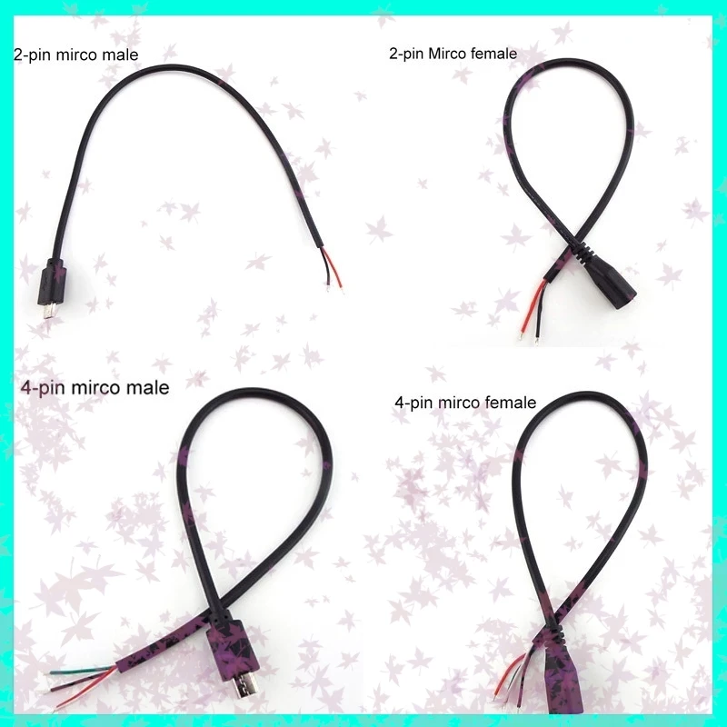 30CM Micro USB 2.0 A Femmina Jack Interfaccia Android 4 Pin 2 Pin Maschio Femmina Cavo di ricarica dati di alimentazione Connettore E3