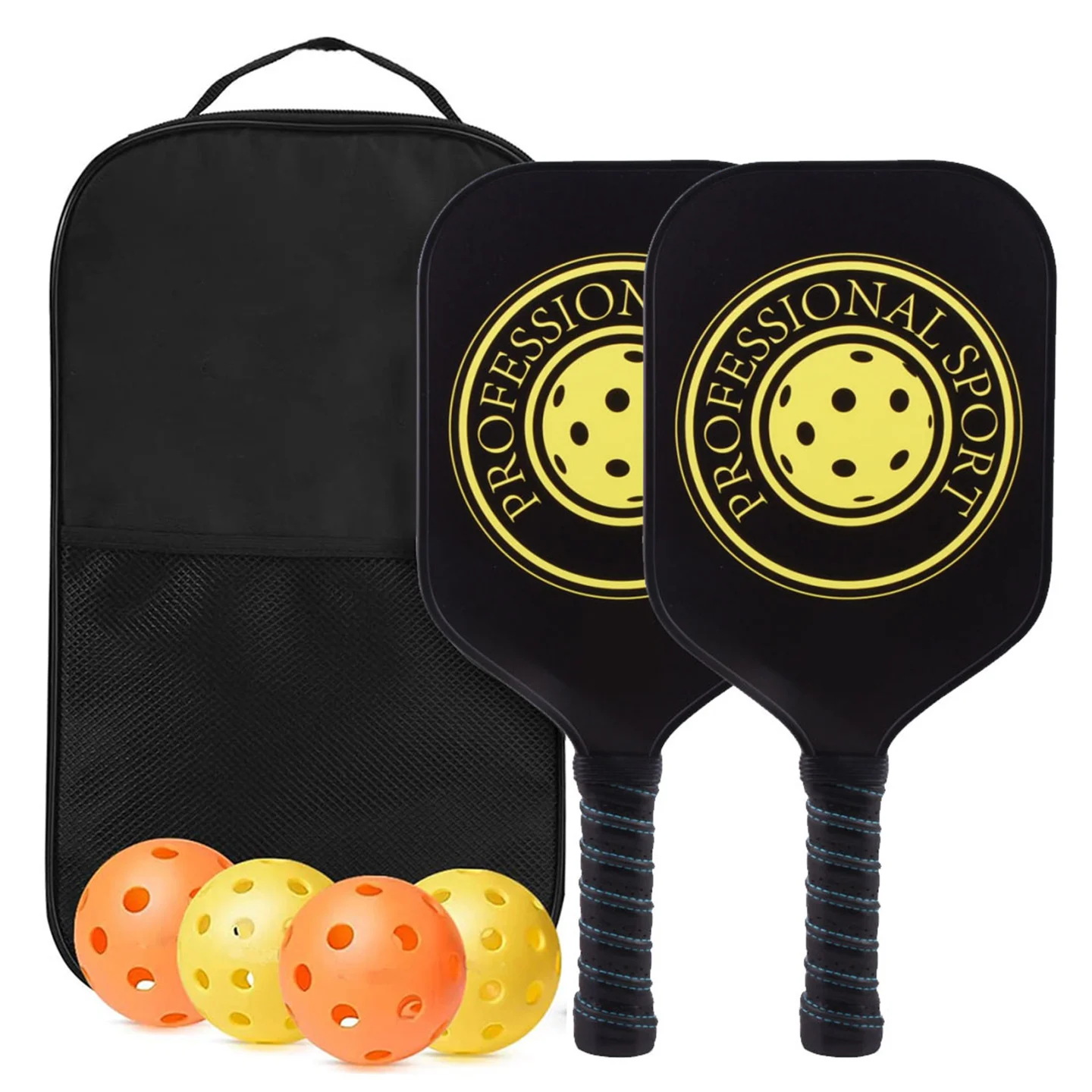 2 pagaie e 4 palline Set PP a nido d'ape in fibra di carbonio aramide Pickleball Paddle Holiday Family Outdoor Sports Squash Ball racchetta