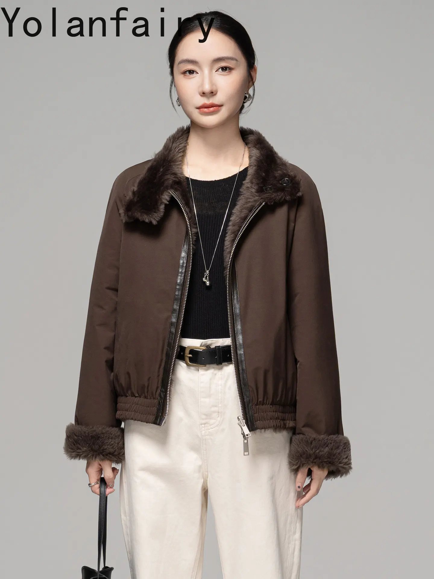 YOLANFAIRY High-end 100% Real Fur Coats Women Winter Merino Sheepskin Shearling Natural Fur Jacket Genuine Reversible Parka 2026