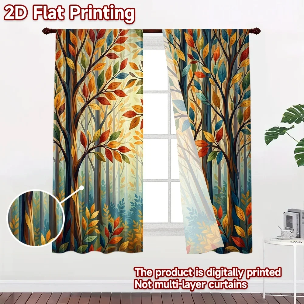 Tropical Forest Print Curtains 2pcs Boho Leaf Tree Pattern Drapes for Window Decor Living Room Boho Botanical Woodland Home Deco