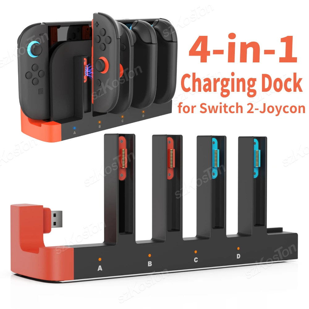 4-in-1-Controller-Ladestation für Switch 2 Joycon LED-Anzeige, tragbare Schnellladestation für Switch2 Gaming-Zubehör